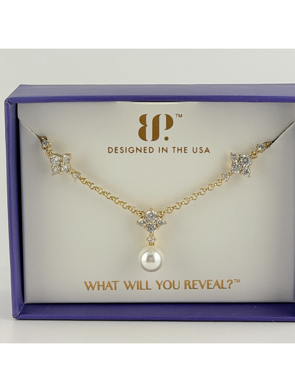 Bomb Party June 2026 Necklace “ We Live For The Sparkle” Pearl On Yellow Gold